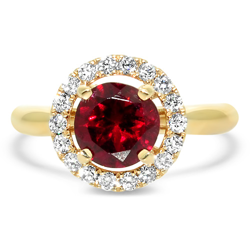 Red Tourmaline Ring with Diamond Halo