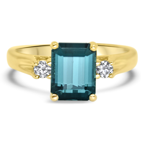 Maine blue tourmaline ring with diamonds