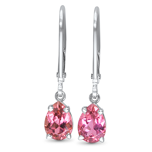 pear pink tourmaline dangle earrings in 14kw