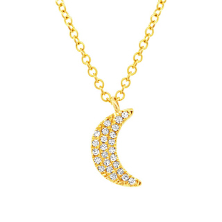 Crescent Moon Pave Drop Necklace in 14KY
