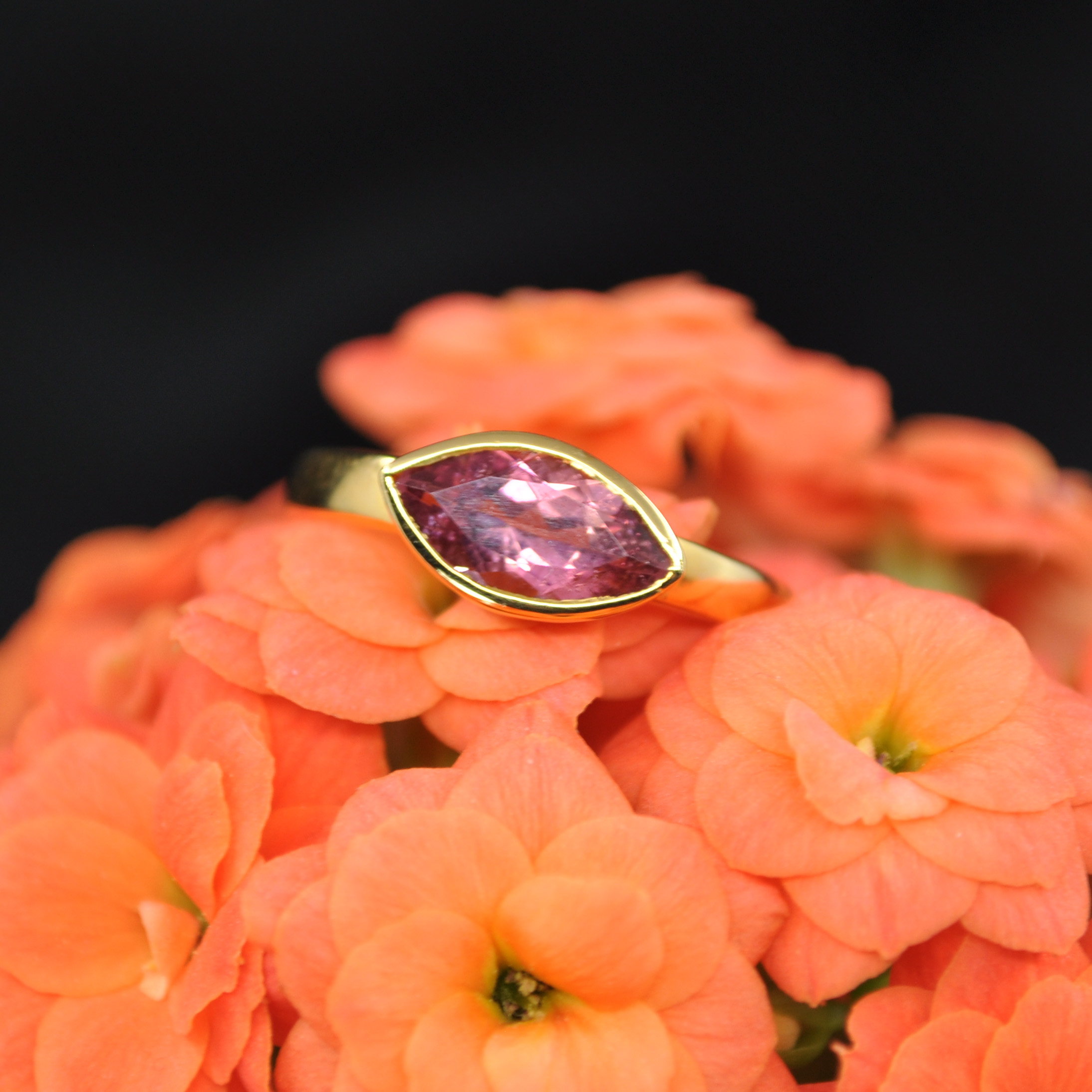 CR3568 Marquise Pink Maine Tourmaline Ring 14KY