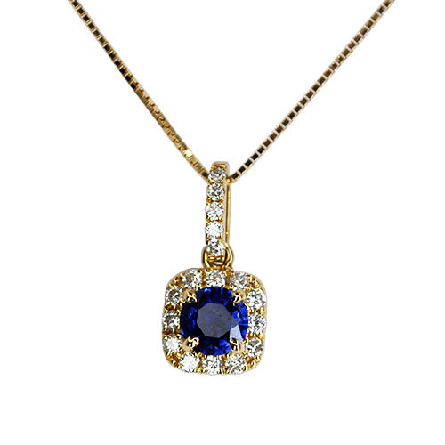 blue sapphire and diamond halo pendant